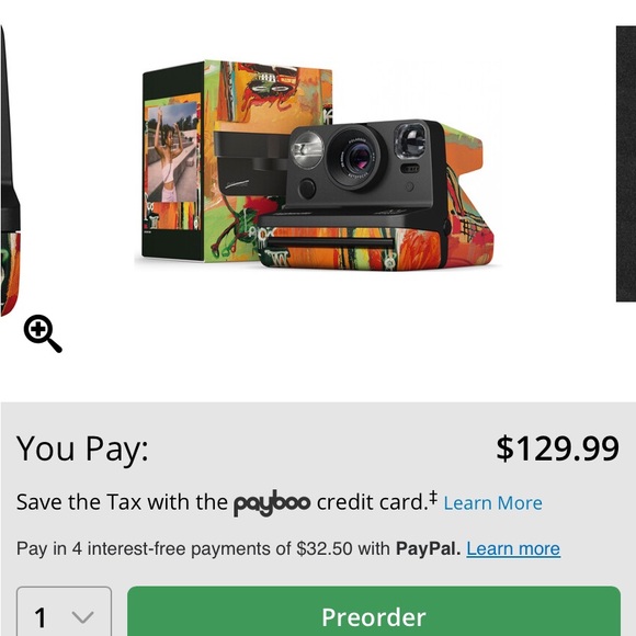 Poloroid instant camera with an extra pack of film.